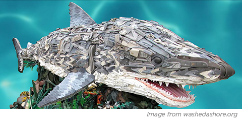A shark made of found plastic